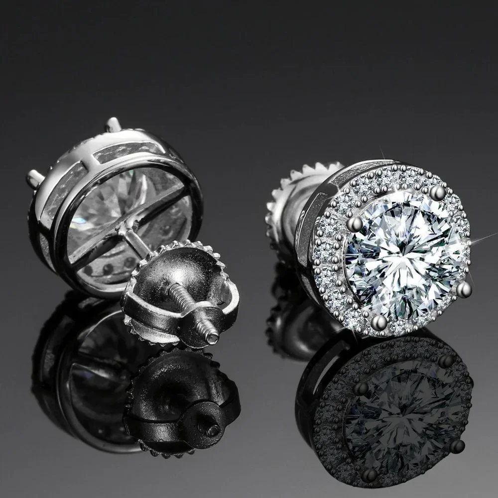 Certified 4ct. t.w. Moissanite Diamond Round Halo Stud Earrings NEW
